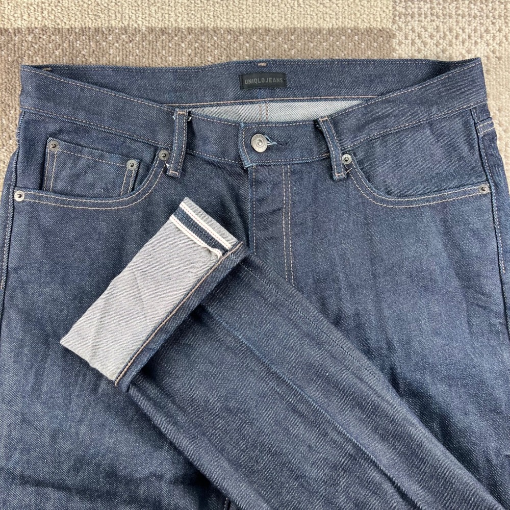 Uniqlo Jeans Mens 34x34 Slim Straight Kaihara Selvedge Denim Indigo